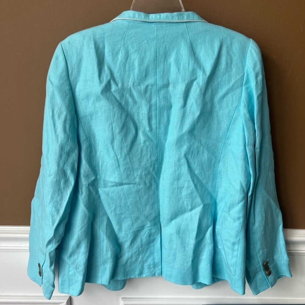 Talbots Aberdeen Women's Teal Linen Blazer Size 12 Coastal Grandma Resortwear - Picture 3 of 5
